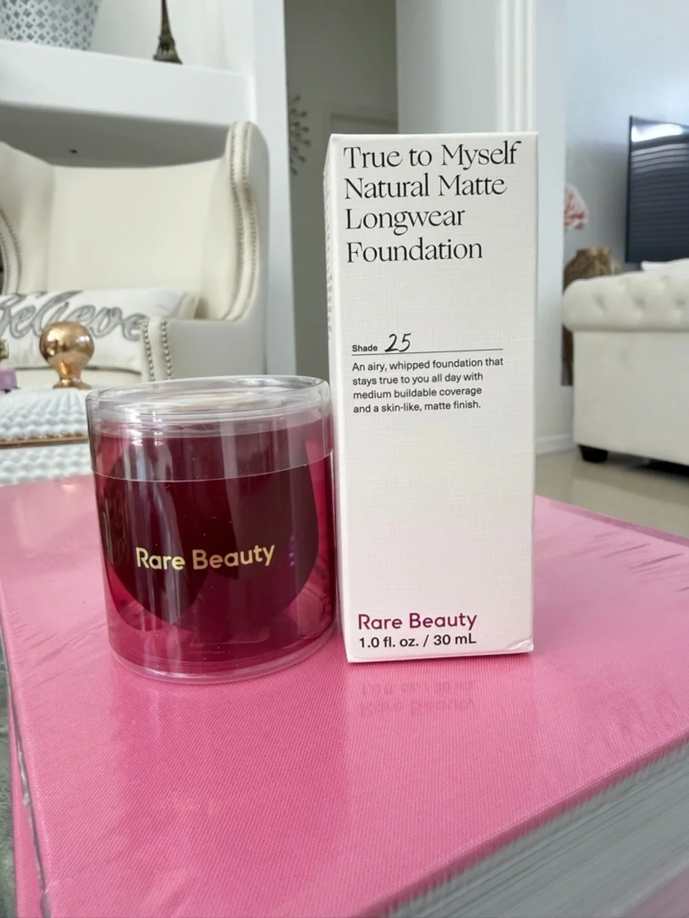 New Rare Beauty Longwear Foundation And makeup sponge Shade 25